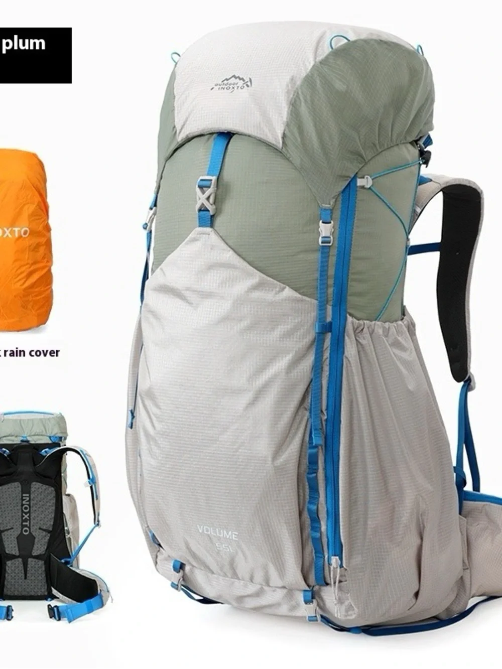Lightweight Hiking Backpack in Light Gray with Blue Accents